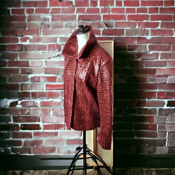 Merin London faux crocodile slick wet look jacket transitional lightweight Sz L - Picture 1 of 15